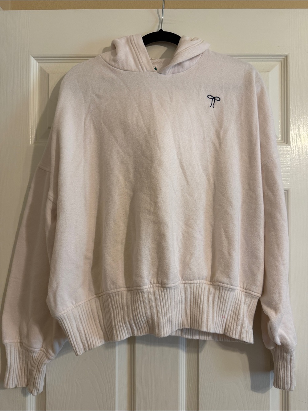 Aerie Oversize Cream With Bow Detail Hoodie Sweatshirt